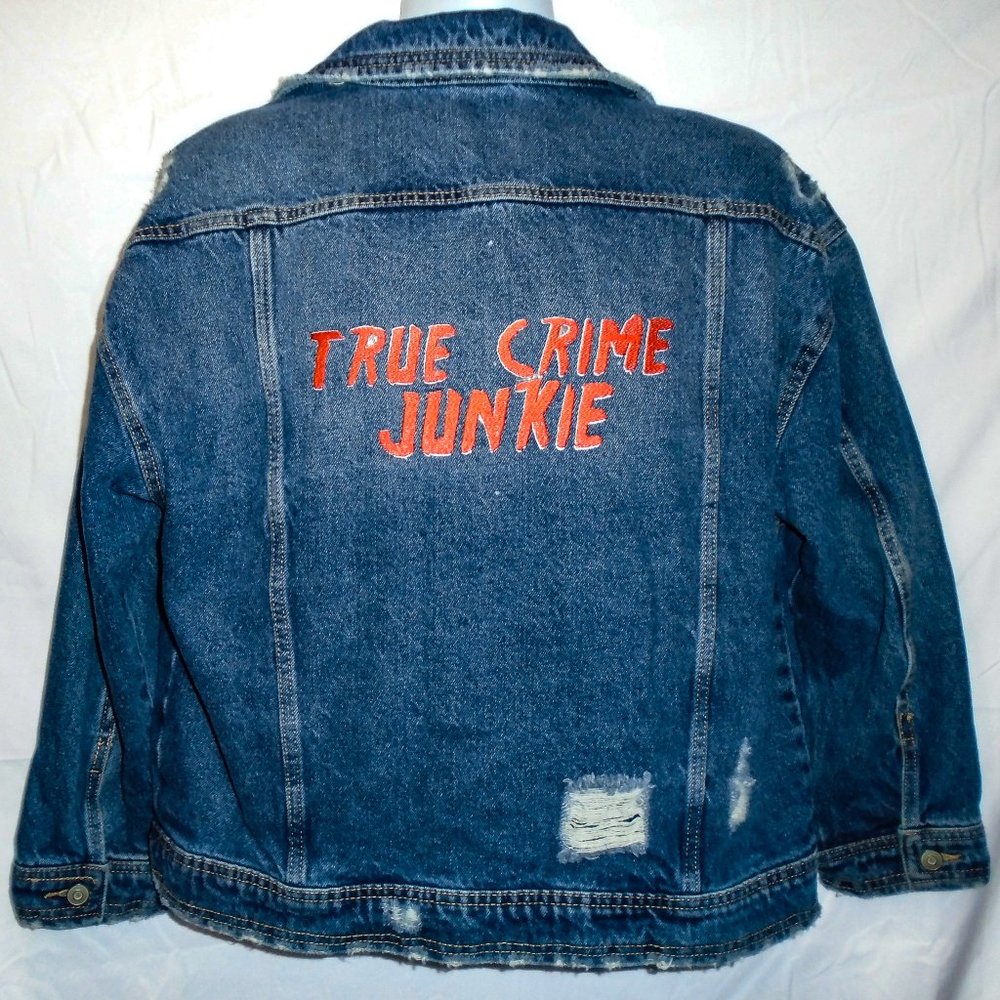 True Crime Junkie Embroidered Denim Jacket